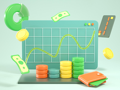 Finances 3D Illustration 3d charts cinema 4d ecommerce finances illustration markets money trends wallet web