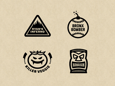 Pizzas baseball bomb fire hawaiian illustration pizza sign tiki tomato vegetable yummy