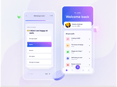 Survey App 🌟 3d abstract app ask branding color dashboard design form gradient graphic design icons light theme managment mobile qna question quiz survey ui