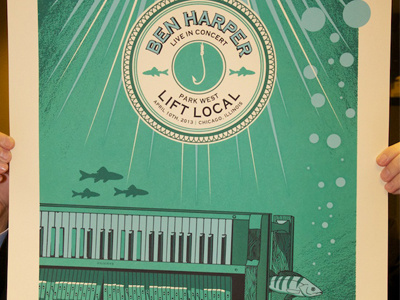 Ben Harper LIFT LOCAL Poster 18x24 4 color ben harper gig poster illustrator lift chicago lift local park west screenprint type typography underwater