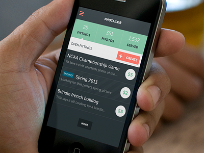 Photailor app dark design flat green interface ios iphone list ui ux