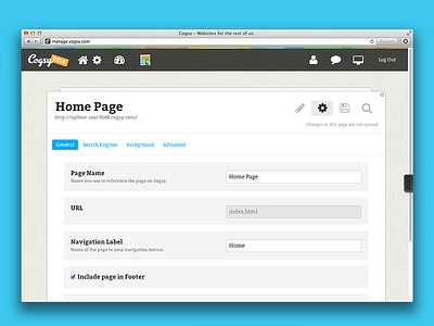 Cogsy Page Settings application editor form page settings website