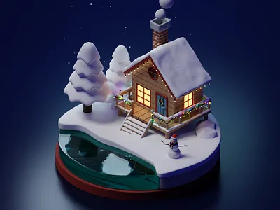 Winter cabin (seasons greetings!) 3d 3d art b3d blender blender render blender3d cabin christmas diorama illustration isometric low poly render snow globe snowman stylized visual winter woods