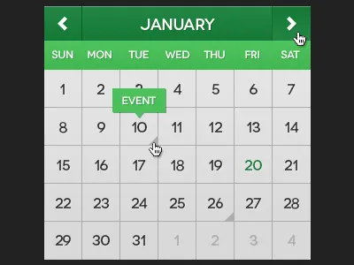 Mini Calendar calendar flat freebie green psddd web design