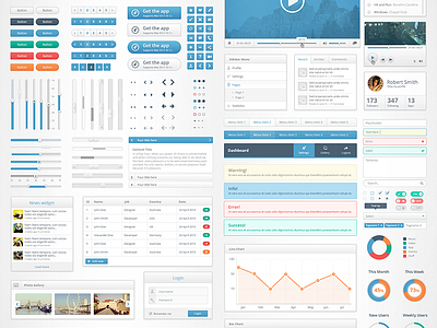 UI Elements Pack audio blue clean data form graph green interface kit menu navigation orange play player scroll bar slider switch table toolkit ui ui kit video web design