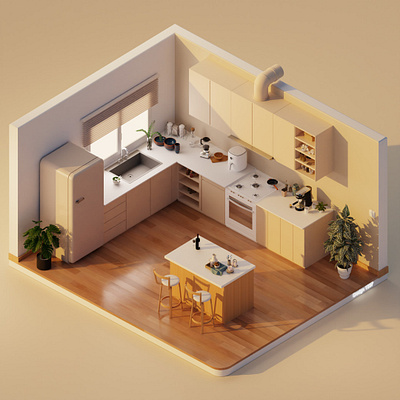Isometric Modern Kitchen 3d blender cycles design illustration isometric kitchen modern