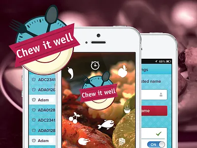 Chew it well -gastro app. app apple branding colours design diet eat eating fitness food gastro header icon illustration interface ios ipad iphone logo mac mascot mobile navbar osx pattern promo topbar vector webdesign white