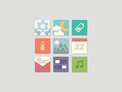 Flat App Icons 2d app app icons basic battery calendar flat icons mail mountains music photoshop pictures settings simple temperature toggle toggles ui weather