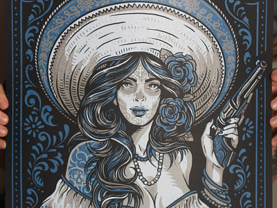 Las Banditas - Screen Print americana art castle derrick derrick castle design dia de los muertos drawing graphic design illustration las banditas mexican nashville nashvillemafia print screen print straw castle