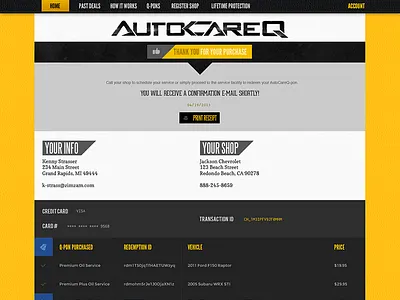 Order Receipt auto automotive black clean css3 deal flat fonts html5 javascript leather responsive shop simple store texture ui ux web website yellow