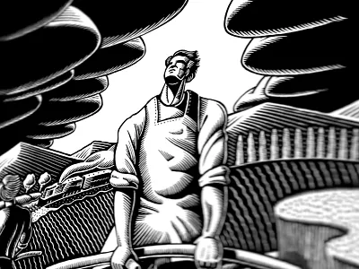 Harvest bw editorial illustration scratchboard