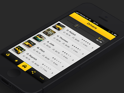 Driver list app ios iphone list mobile sketch slider social network tapbar taxi taxichief