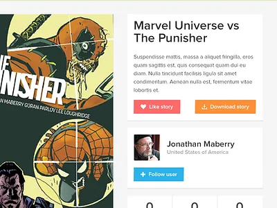 Story detail app button color comic flat social story ui