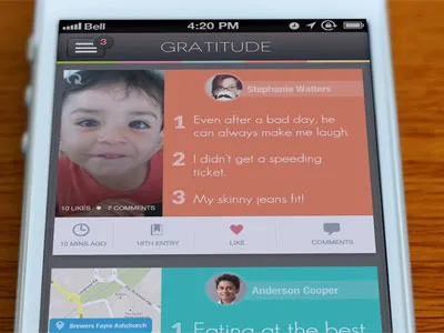 Gratitude App Timeline Design bold clean flat ios iphone app minimal timeline ui ux