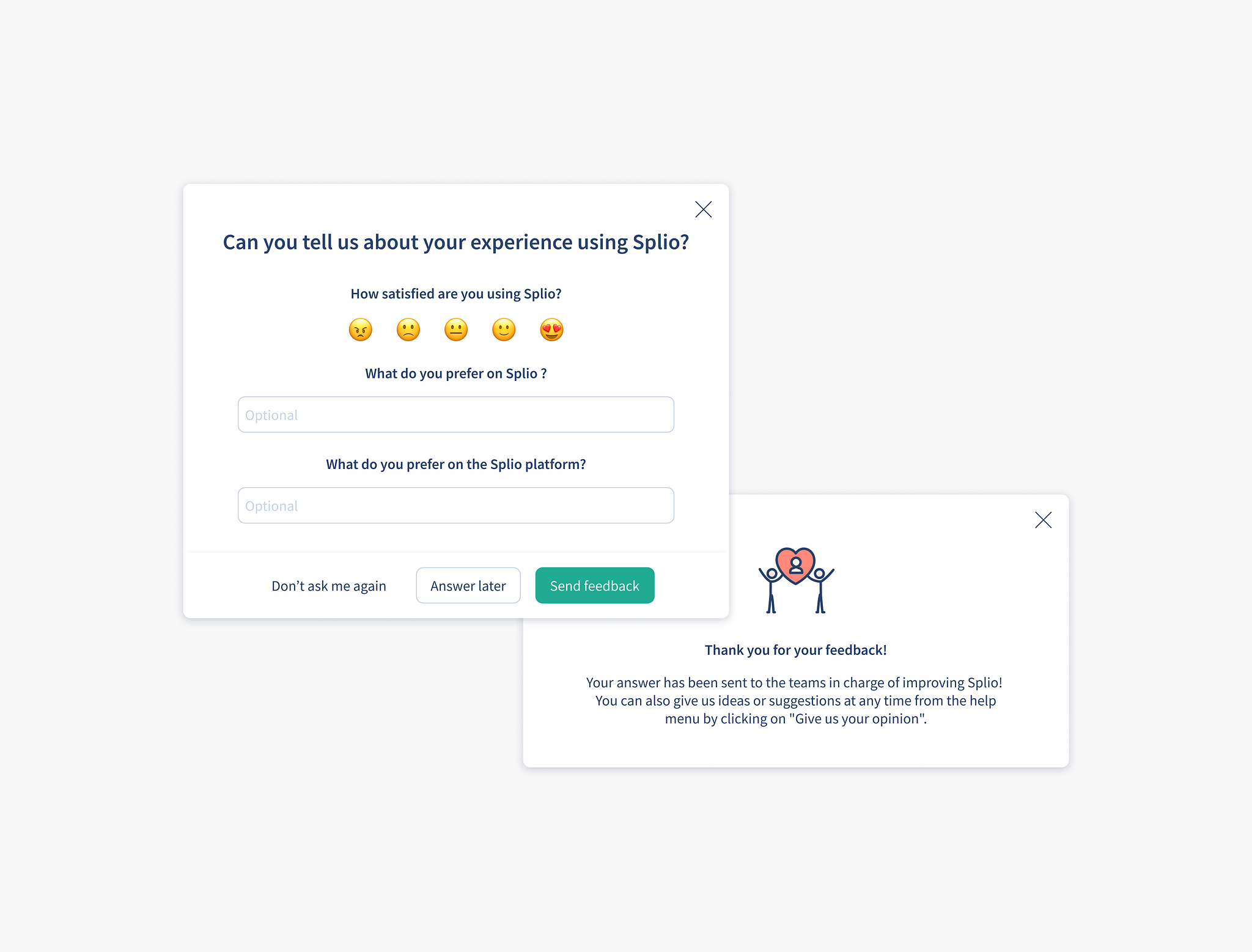 User feedback pop-up survey by Celia Tam for Splio on Dribbble