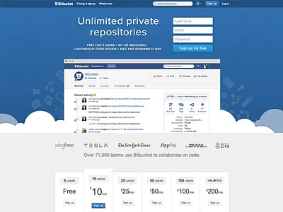 Bitbucket Homepage atlassian bitbucket git hg sign up