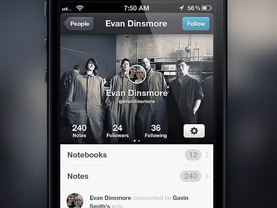 User Profile Interface activity app blue button buttons clean cover feed follow ios iphone photo pilot profile retina rocketr ui ui design user interface ux