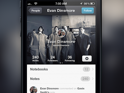 User Profile Interface activity app blue button buttons clean cover feed follow ios iphone photo pilot profile retina rocketr ui ui design user interface ux