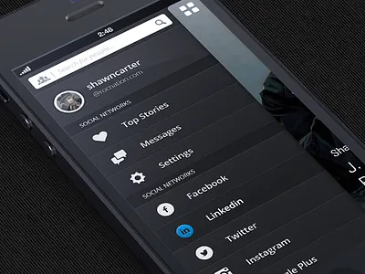 Latest client work (menu) dark ios iphone jay z menu mobile mock up navigation search ui