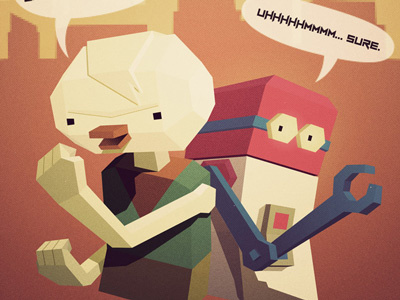 Rad Dudes VS Burgertown character illustration poly