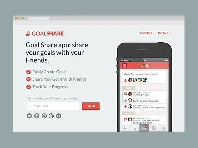 iPhone app landing page design app design email flat gray homepage icons iphone landing layout mobile page red ui