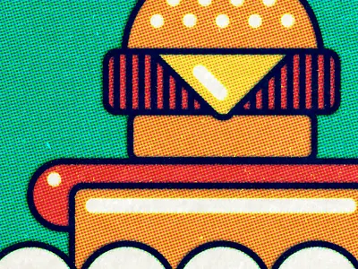 Hamburger Cheeseburger Hotdog WIP art show cheeseburger color event halftone hamburger hot dog hotdog illustration midcentury modern pop pop art poster superprecious vector vintage