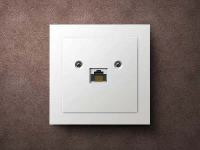 «Predatory» Internet connector connector face internet socket wall white