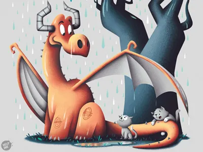 Help Ink - "Be Kind" Print cats character charity digital dragon good cause help ink illustration rain tree