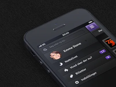 Partylife menu app design emma goth iphone jonas menu partylife slide stone ui ux