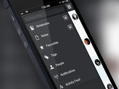 Main Navigation Drawer Interface app blue button clean drawer ios iphone navigation pilot retina rocketr search ui ui design user interface ux