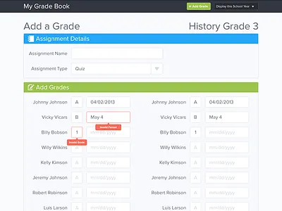 Add a Grade Page gradebook
