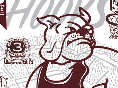 Hoopin' CDAF 13 basketball bulldogs college football hand drawn hometown hoops mississippi state player pride sec sports stadium