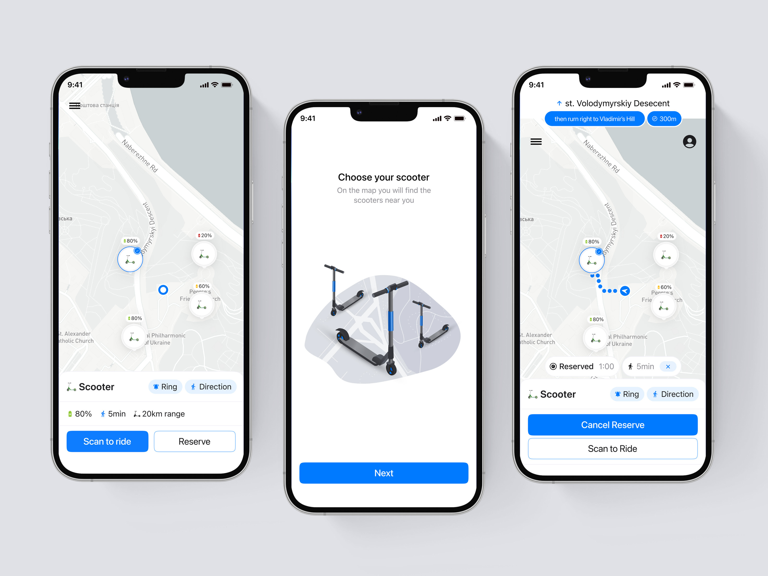 Scooter Mobile App app balance booking interface ios map mobile mobile app mobile ui payment rent scooter ui user experience ux