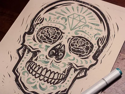 Diamond Sugar Skull - Block Print americana art block block print castle derrick derrick castle design drawing folk graphic design illustration nashville nashvillemafia print straw castle strawcastle sugar skull woodblock woodcut