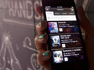Search Function v2 app application buttons design events feed flat handsome interface ios iphone list mobile parties party photo search texture ui user experience user interface ux