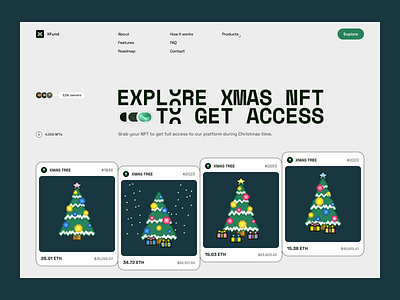 XFund ː landing page, Xmas assets blockchain cards christmas crypto cryptocurrency ethereum finance fintech fund investment new year nft tree ui ux web 3.0 web3 xmas