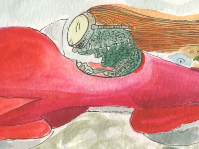 The plans for the Bel Geddes cycle fell into the wrong hands illustration ink monster motorcycle water color