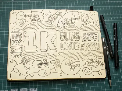 1K Youtube subscribers celebrate doodle moleskine youtube