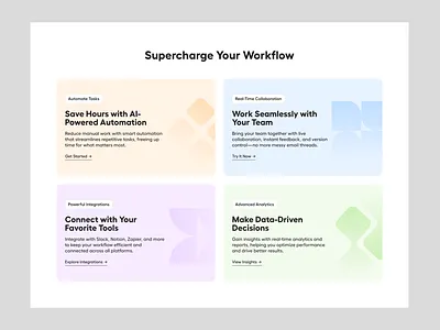 Feature Section Website Design ai automation blue business clean design conection data feature gradient green landing page orange pink section software team tools violet web design workflow