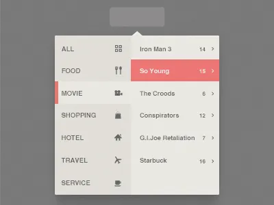 Popup Menu app flat fun list menu practise psd seven