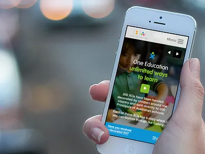 OLPC Campaign Site (WIP) blue children green hand iphone iphone5 laptop melbourne menu play responsive user experience ux