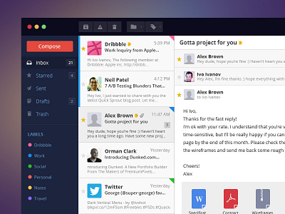 Mail App - Flat ui app client conversation email flat gmail kit mail message metro navigation sparrow ui