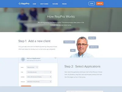 How it Works background buttons dropdowns e signature flat flat buttons how it works images landing page marketing page people photographs screenshots sections signature signup