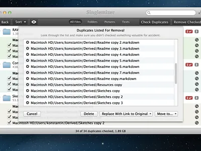 Duplicates staging area app app store apple application duplicate files duplicates interface mac mac os x native os x retina singlemizer ui user interface utility