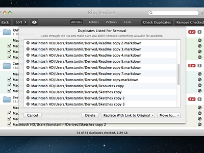 Duplicates staging area app app store apple application duplicate files duplicates interface mac mac os x native os x retina singlemizer ui user interface utility