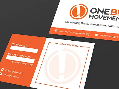 One Big Movement "Interactive" Business Card aldrich aldrich tan aldricht big boom business business card business cards cards circle enclosure exclamation mark fun interactive large movement nonprofit one orange print type write