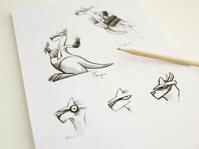 Kangaroo Sketches accountant art character concept emotion icons idea illustration kangaroo kangoo logo logotype mimicry paper pencil prototype rough sketch table texture
