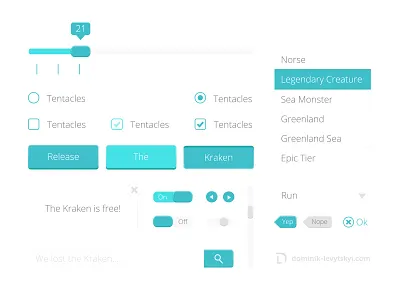 Freebie - Flat Kraken UI Kit ai blue buttons colorful download flat forms free green handmade kit legendary open sans ui vector web