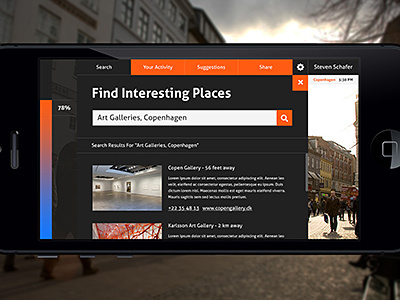 Prismatic App Interview - Take Home Problem ar augmented augmented reality bar clean cog dark design discovery flat layout location map reality san diego steven schafer type ui user