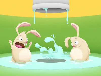 Billy and Bobby Rabbit animals cartoon character cute dettol digital holler illustration plug rabbit rabbits silly sink tap water